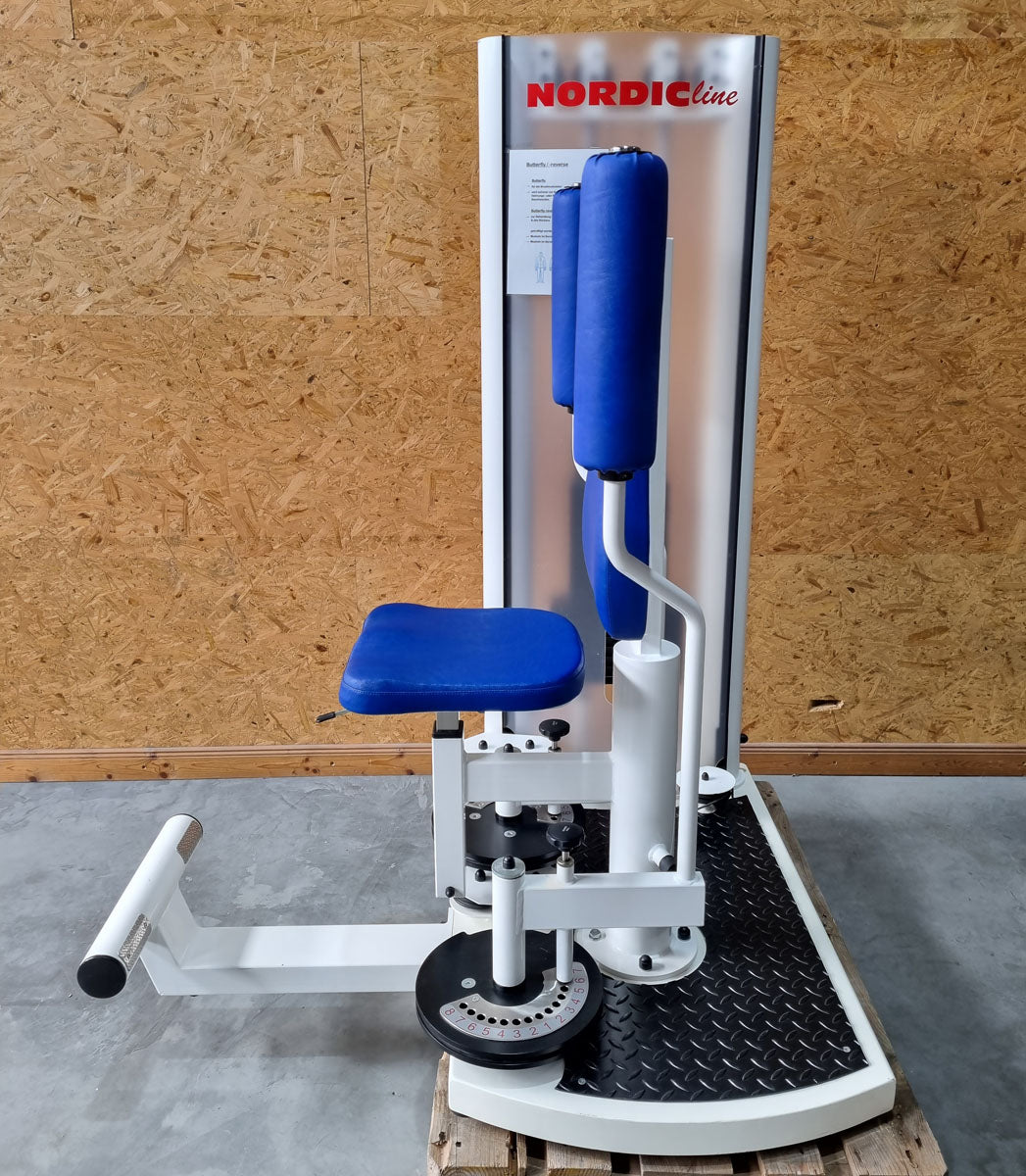 Pego Sport NordicLine Butterfly and Butterfly Reverse - 2 in 1 combination machine, Butterfly - Press Back Combo, Fly and Rear Delt, frame color white, upholstery color blue, used - refurbished condition