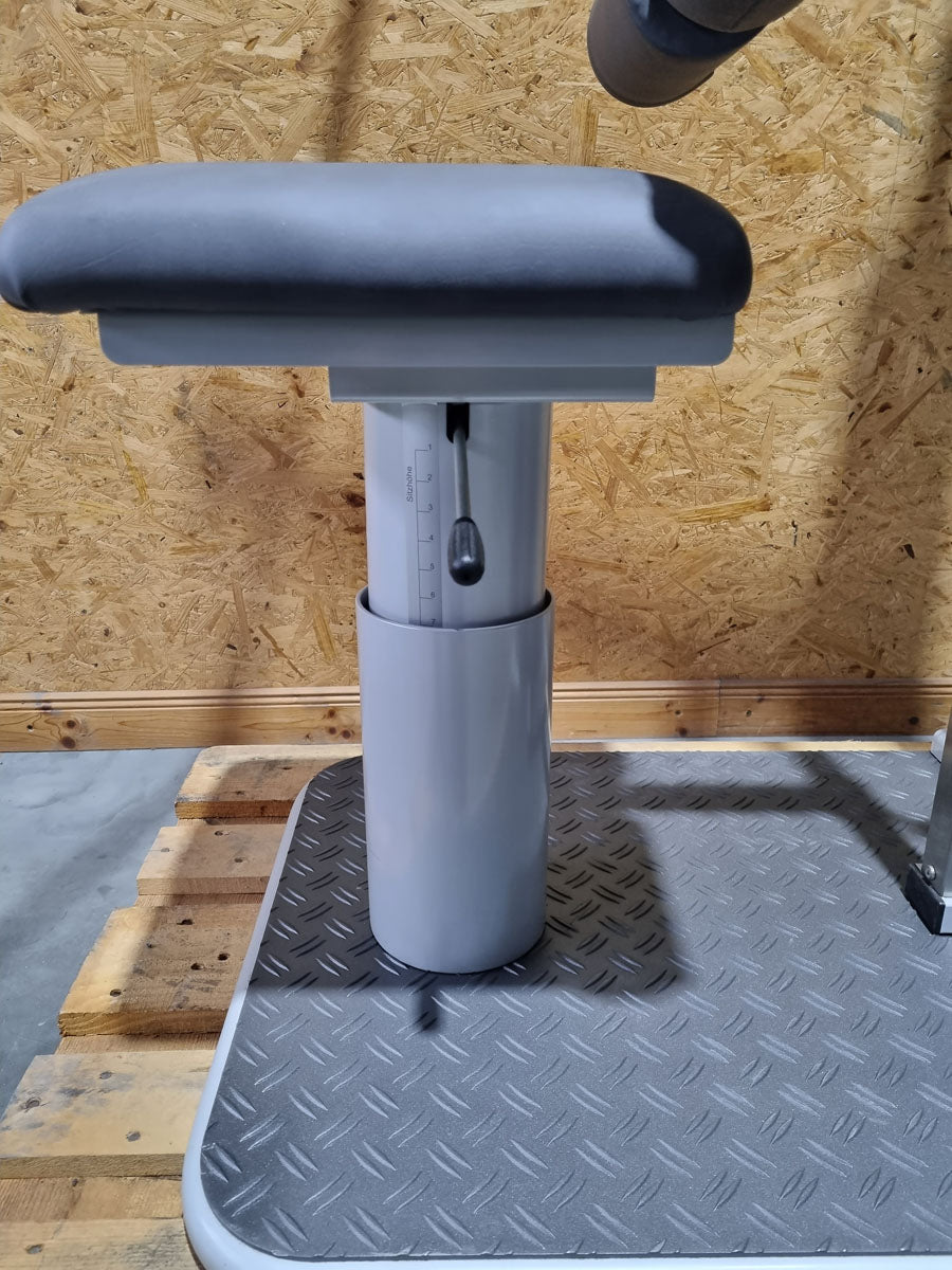 Dynamed Zugapparat Vertikal mit Sitz, Latzug von Oben, Pulldown, Stolzenberg, Rahmenfarbe Silber, gebraucht - überholter Zustand
