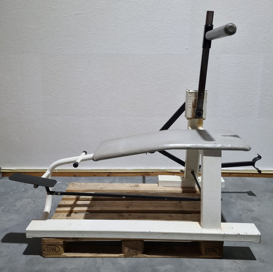 Quick pullover lying down, plate loaded, pull-up machine, pull-ups, disc holder, old school bodybuilding - used with signs of wear