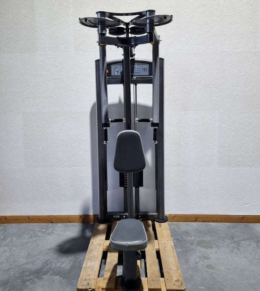 Impulse Fitness Butterfly and Butterfly Reverse 2-in-1 combination machine, Pec Fly and Lat-Press-Back Machine, frame color gray-anthracite, upholstery color gray-anthracite, used - refurbished condition