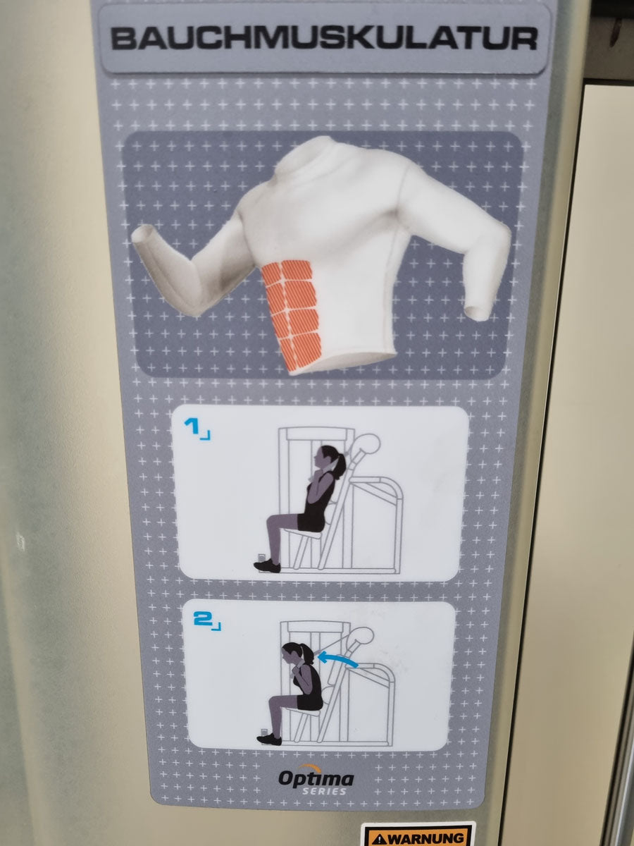 Life Fitness Optima Series Bauchmuskel-Maschine, Abdominal Crunch OSAB, Rahmenfarbe Silber, Polsterfarbe Orange, gebraucht - überholter Zustand