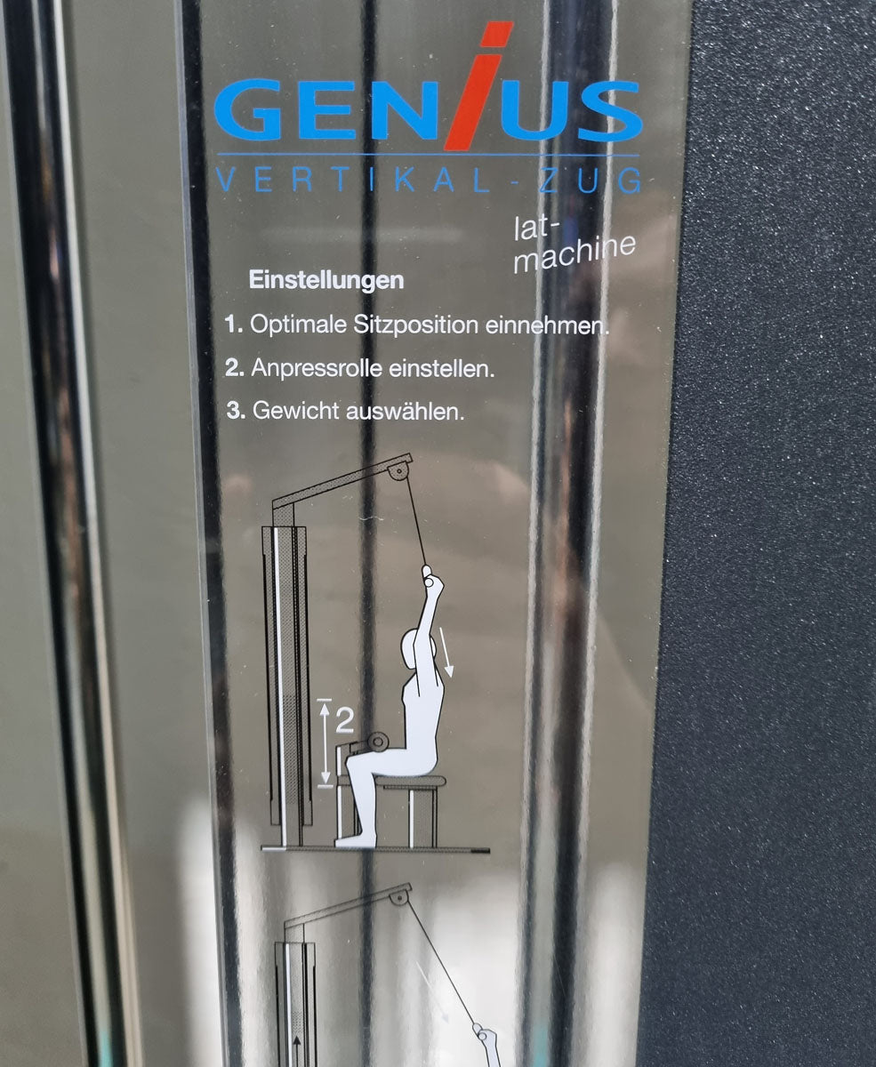Frei Genius Lateral-Zug, Latzug von Oben mit Seilzug, Lat-Machine, Pulldown, Rahmenfarbe Silber - gebraucht - überholter Zustand