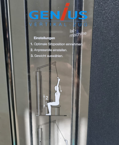 Frei Genius Lateral-Zug, Latzug von Oben mit Seilzug, Lat-Machine, Pulldown, Rahmenfarbe Silber - gebraucht - überholter Zustand