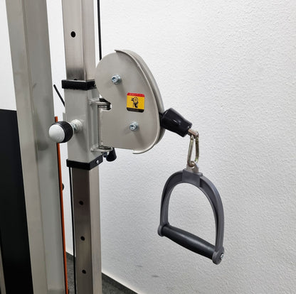 DankSport Enger Doppel Kabelzug höhenverstellbar und Multipresse geführt - 2 in 1 Kombigerät - Dual adjustable Cable Pulley and Smith Machine - 2x 100kg Gewichtsblöcke - Silber - NEU