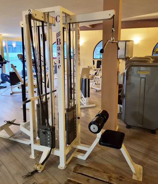 Competition Line 4-station tower, 4-stack multi-station, rowing, lat pulldown and 2 cable pulls, old-school bodybuilding, frame color white, used - tested condition with signs of wear
