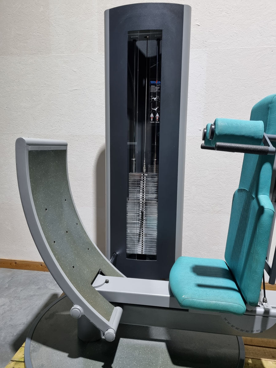 Frei Genius functional leg press - adjustable leg press, frame color silver, upholstery color turquoise, used - refurbished condition