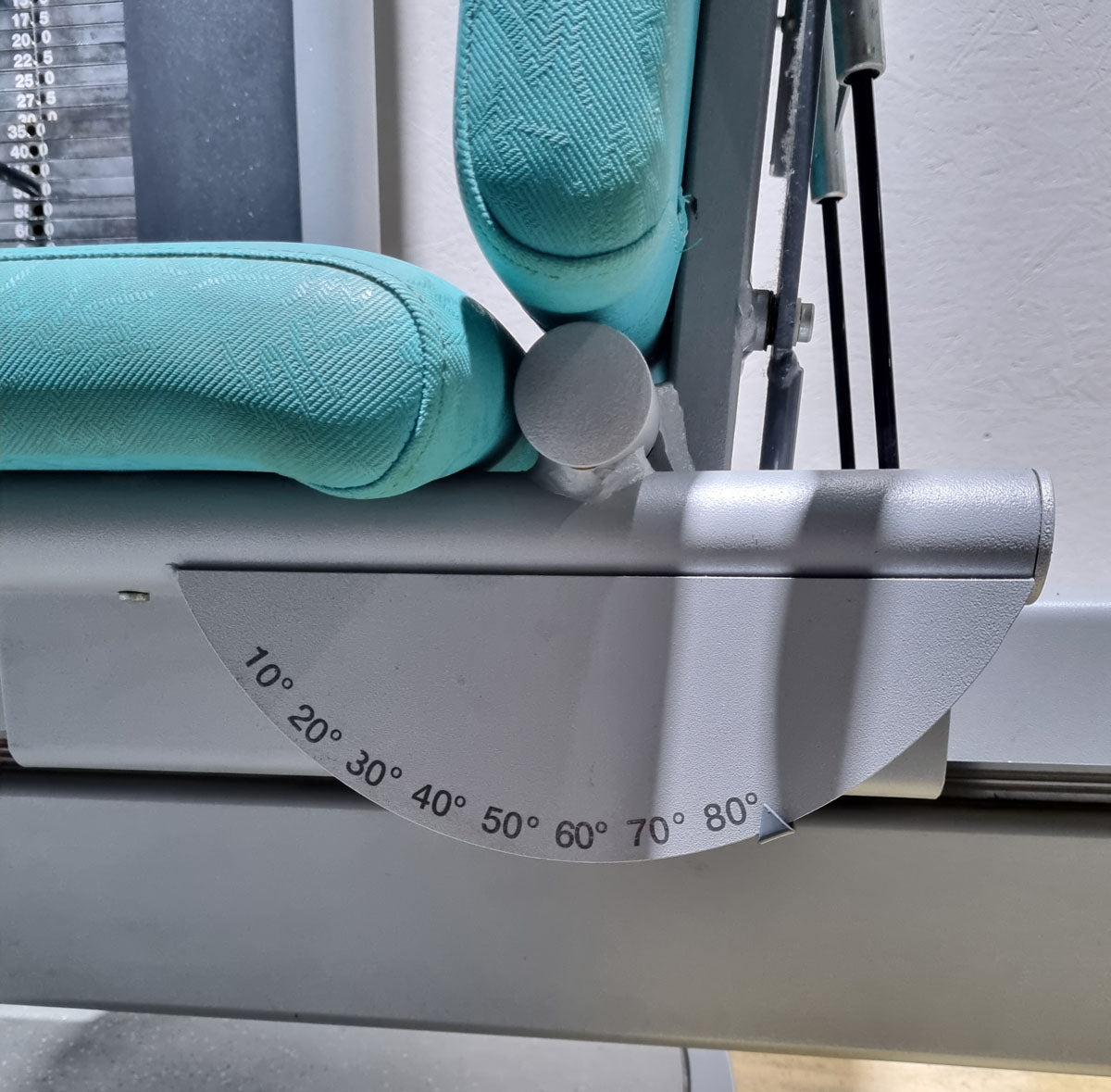 Frei Genius functional leg press - adjustable leg press, frame color silver, upholstery color turquoise, used - refurbished condition