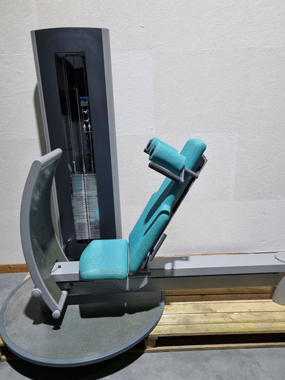 Frei Genius functional leg press - adjustable leg press, frame color silver, upholstery color turquoise, used - refurbished condition
