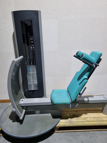 Frei Genius functional leg press - adjustable leg press, frame color silver, upholstery color turquoise, used - refurbished condition