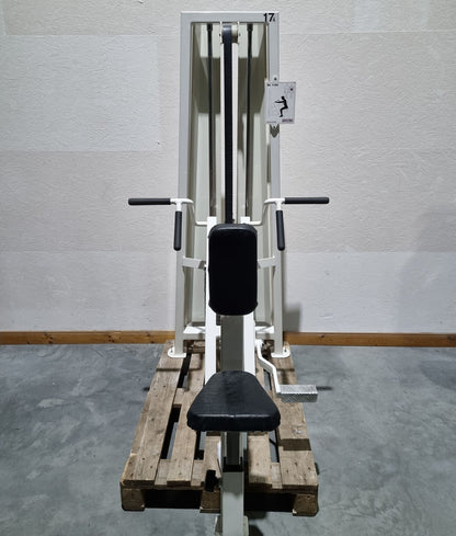 Competition Line, Rudern mit Bruststütze und Einstiegshilfe, Row, Lat-Rudern, Rahmenfarbe Weiß, gebraucht - überholter Zustand