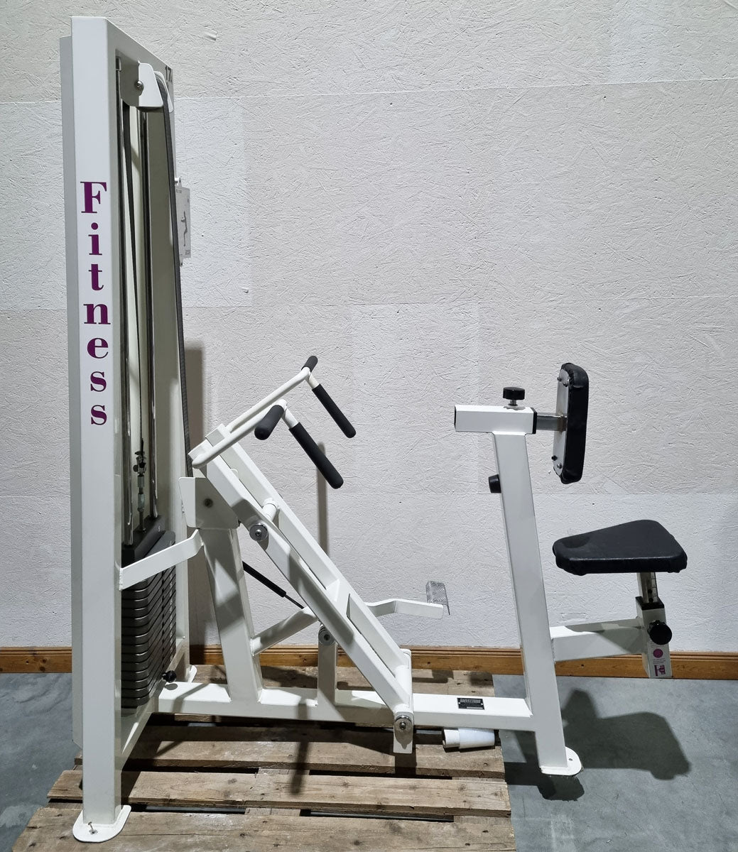 Competition Line, Rudern mit Bruststütze und Einstiegshilfe, Row, Lat-Rudern, Rahmenfarbe Weiß, gebraucht - überholter Zustand
