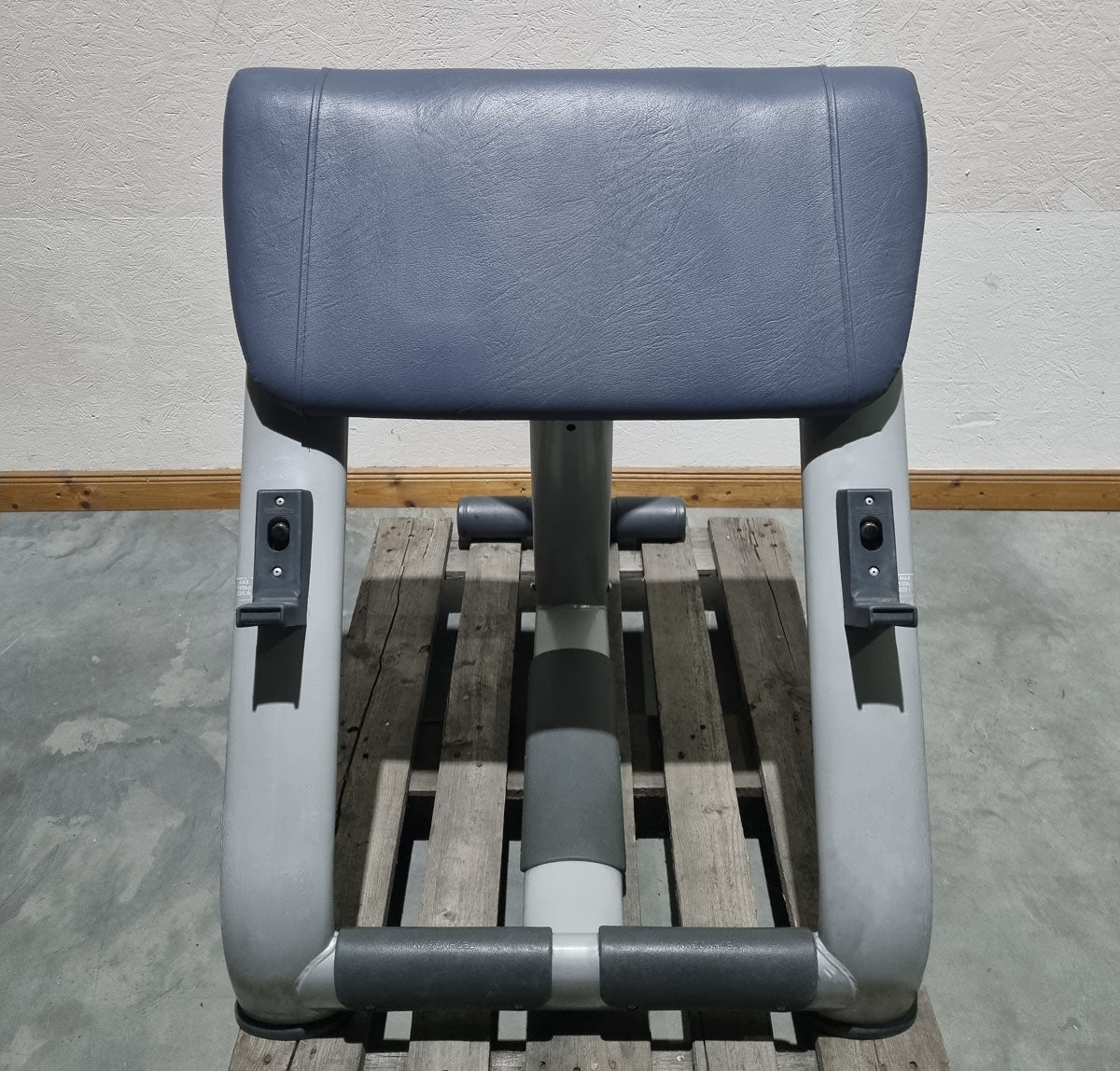 TechnoGym Scottcurl Bench, Scott bench, biceps training bench, color silver, upholstery blue, used