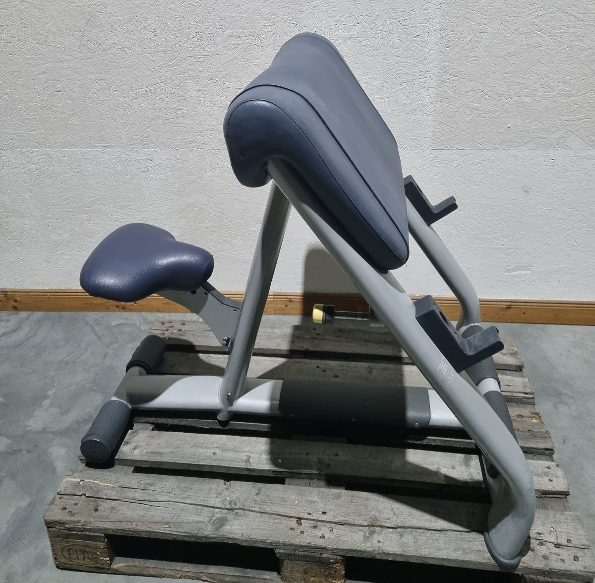 TechnoGym Scottcurl Bench, Scott bench, biceps training bench, color silver, upholstery blue, used
