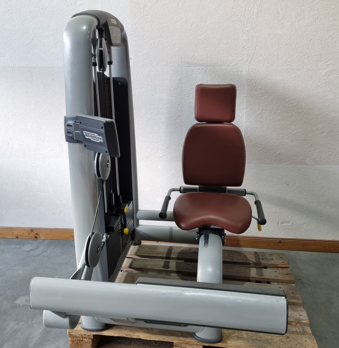 Technogym Wadenmaschine sitzend, Rotary Calf Press, Wadenpresse, Selection Line mit Isocontrol Display, Rahmenfarbe Silber, Polsterfarbe Braun, gebrauchter - überholter Zustand