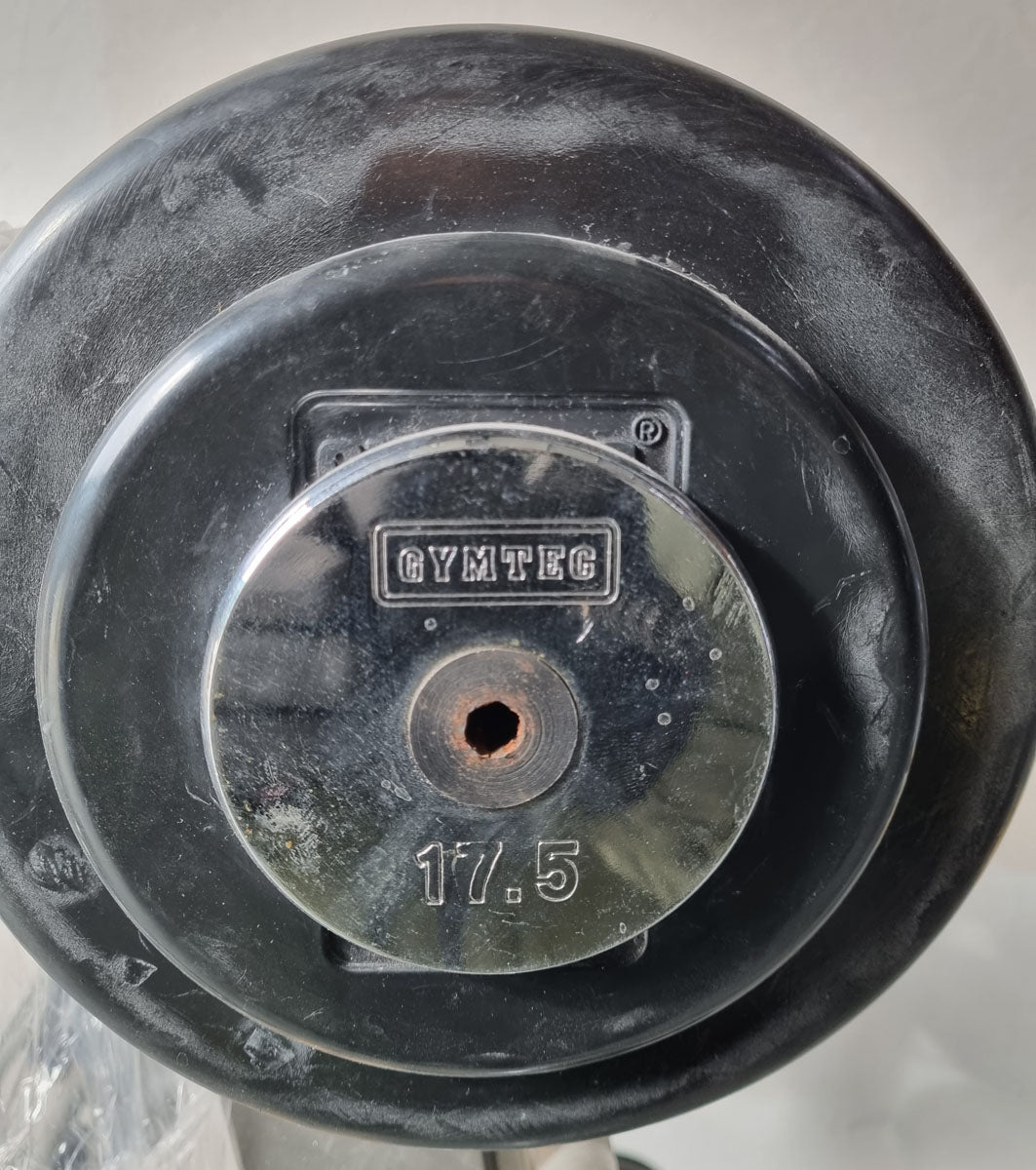 Barbell compact set 12.5 kg to 32.5 kg in 2.5 kg increments, 9 pieces in total, similar to SZ barbells, including stand from Gymleco, stand color silver, used