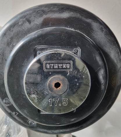 Barbell compact set 12.5 kg to 32.5 kg in 2.5 kg increments, 9 pieces in total, similar to SZ barbells, including stand from Gymleco, stand color silver, used