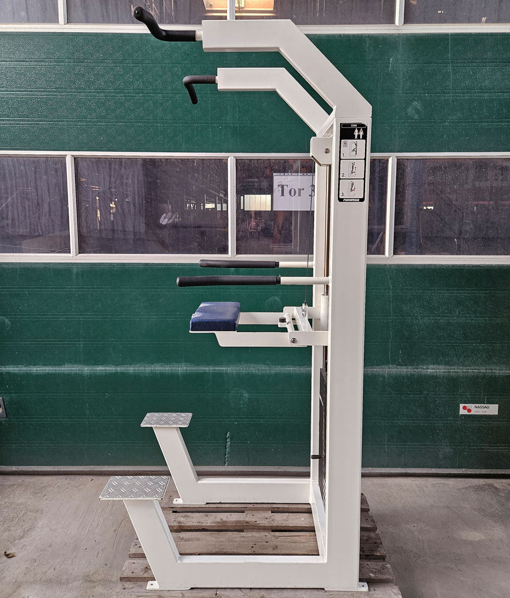 Sportesse DipChin, Dip-Klimmzugmaschine mit Gewichtsunterstützung, Rahmen Weiß, Polster NEU in Wunschfarbe, gebraucht