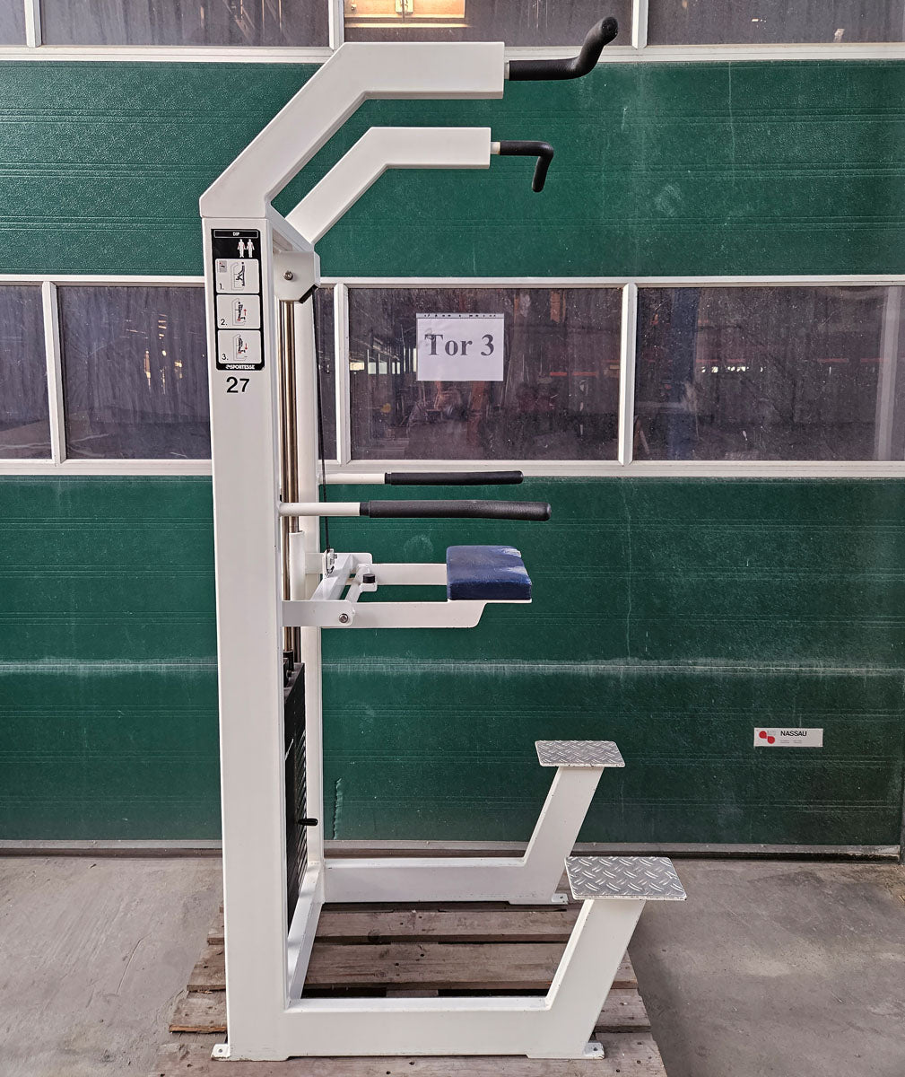 Sportesse DipChin, Dip-Klimmzugmaschine mit Gewichtsunterstützung, Rahmen Weiß, Polster NEU in Wunschfarbe, gebraucht