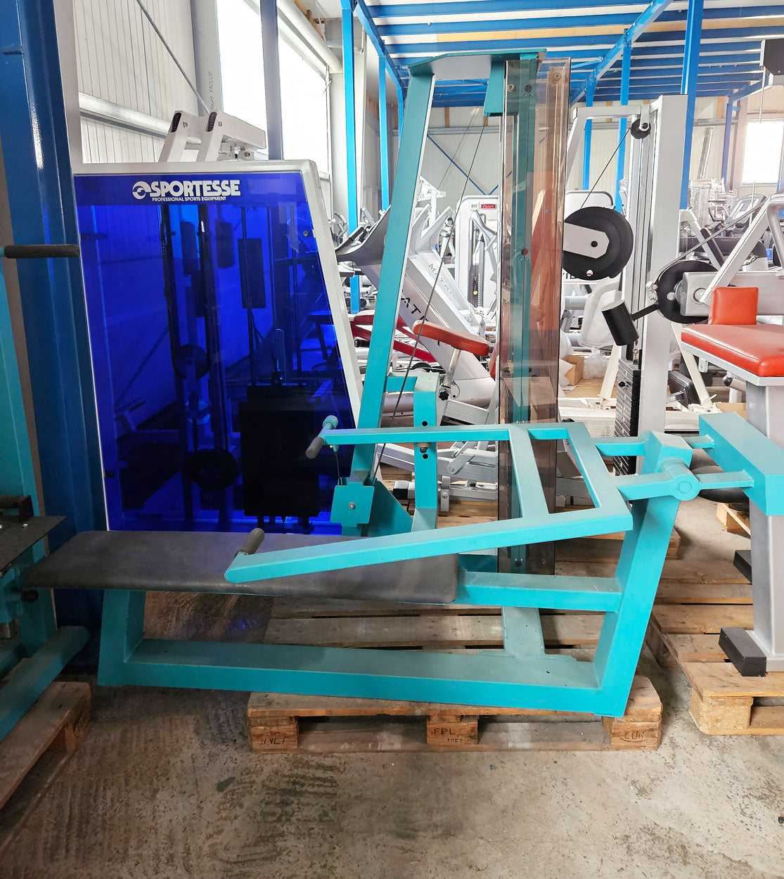 Gym80, bench press machine lying, chest press, Edition Line, frame color turquoise, used - checked condition