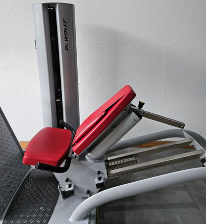 Dr. Wolff Leg Press 806 Variant XS - extra space-saving design, similar to functional press, device from prevention park, frame color silver, used - refurbished condition