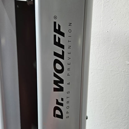 Dr. Wolff Leg Press 806 Variant XS - extra space-saving design, similar to functional press, device from prevention park, frame color silver, used - refurbished condition