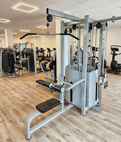 DankSport 5 Stationenturm, 5 Stack Multi Station Tower, 1x Latzug, 1x Rudern, 1x Seilzug von Oben, 2x Kabelzug höhenverstellbar = Cable Crossover - 120 und 100kg Gewichtsblöcke - Silber und Schwarz - NEU