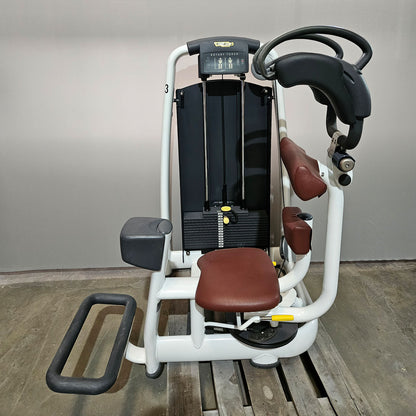 Technogym Rotationsmaschine, Rotary Torso, Twister, Selection Line, Rahmenfarbe Weiß, Polsterfarbe Braun, gebraucht - überholter Zustand