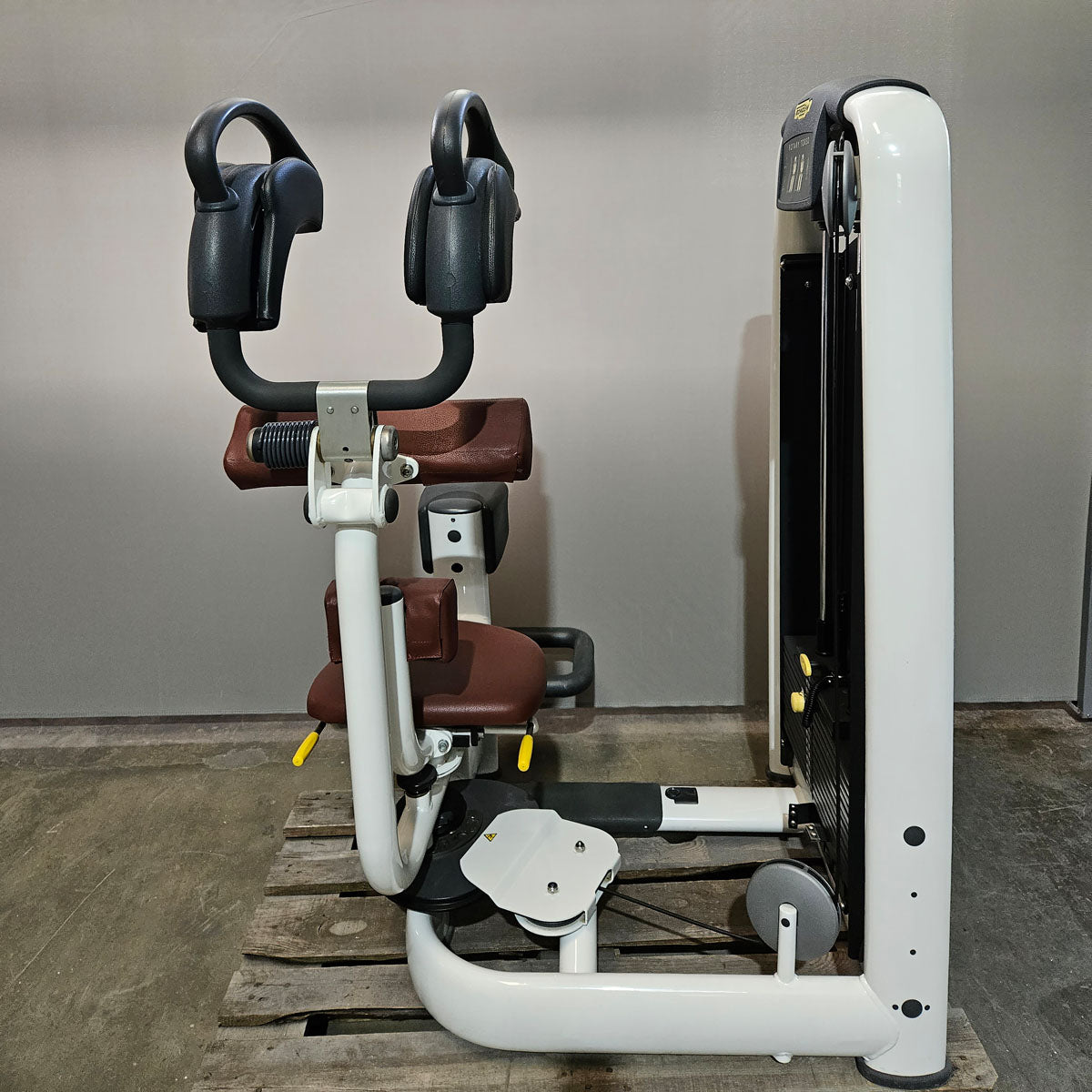 Technogym Rotationsmaschine, Rotary Torso, Twister, Selection Line, Rahmenfarbe Weiß, Polsterfarbe Braun, gebraucht - überholter Zustand