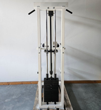 L+K Dip-Pull-Up Machine with Weight Support, Dip-Chin, Oldschool, White Frame, Used with Signs of Wear