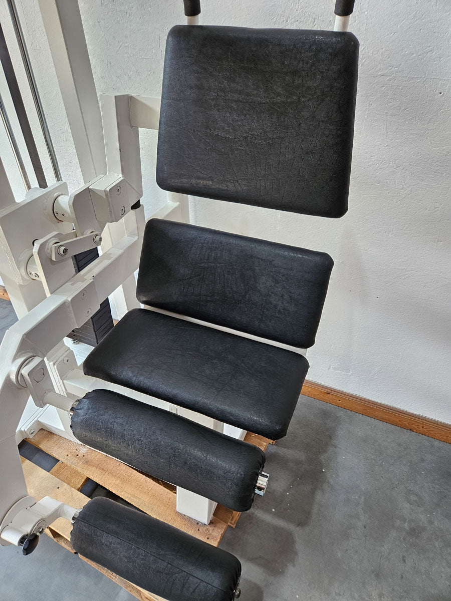 Gym80 Abdominal Machine, Jackknife, Abdominal Crunch, Oldschool Bodybuilding Strength Equipment - Edition or Classic Line, Frame Color White, Used with Signs of Wear