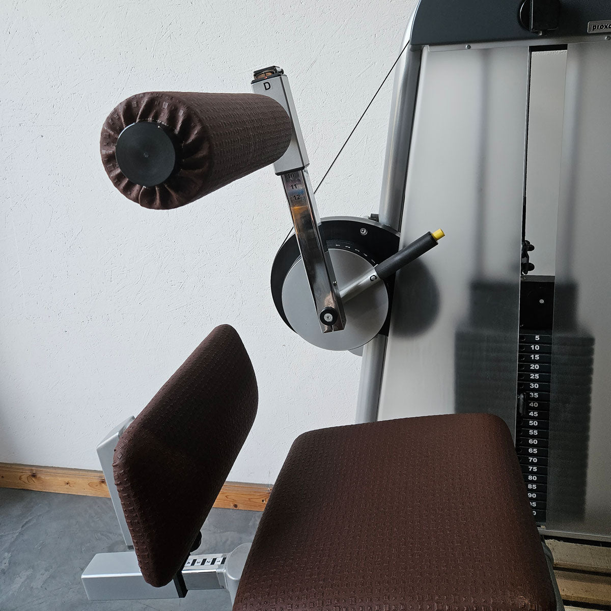 Proxowell or Proxomed back flexion, abdominal machine, back curl, abdominal crunch, 100kg weight block, Compass or C-Well series, frame color silver, used - refurbished condition