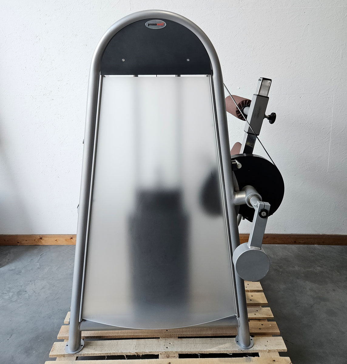 Proxowell or Proxomed back flexion, abdominal machine, back curl, abdominal crunch, 100kg weight block, Compass or C-Well series, frame color silver, used - refurbished condition