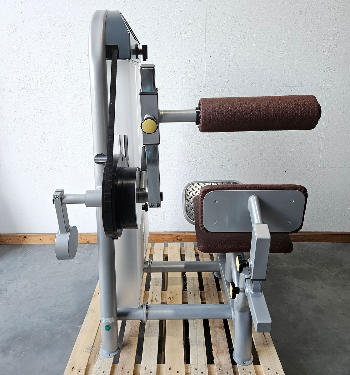 Proxowell or Proxomed back flexion, abdominal machine, back curl, abdominal crunch, 100kg weight block, Compass or C-Well series, frame color silver, used - refurbished condition