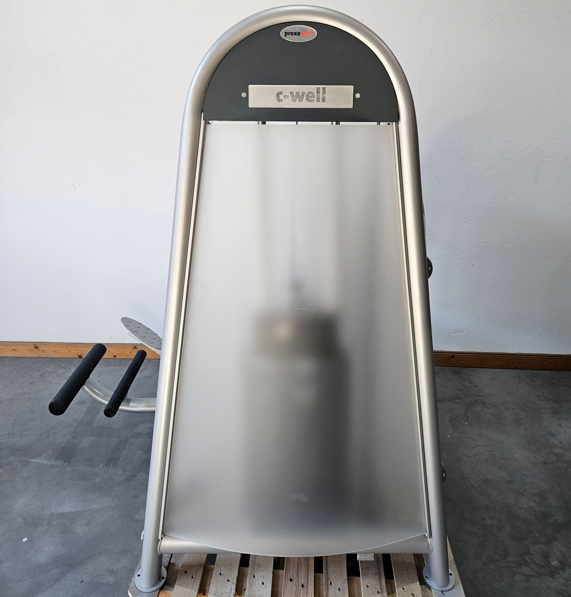 Proxowell bzw Proxomed Bankdrückmaschine, Brustpresse, Chestpress, 100kg Gewichtsblock, Compass bzw C-Well Serie, Rahmenfarbe Silber, gebraucht - überholter Zustand