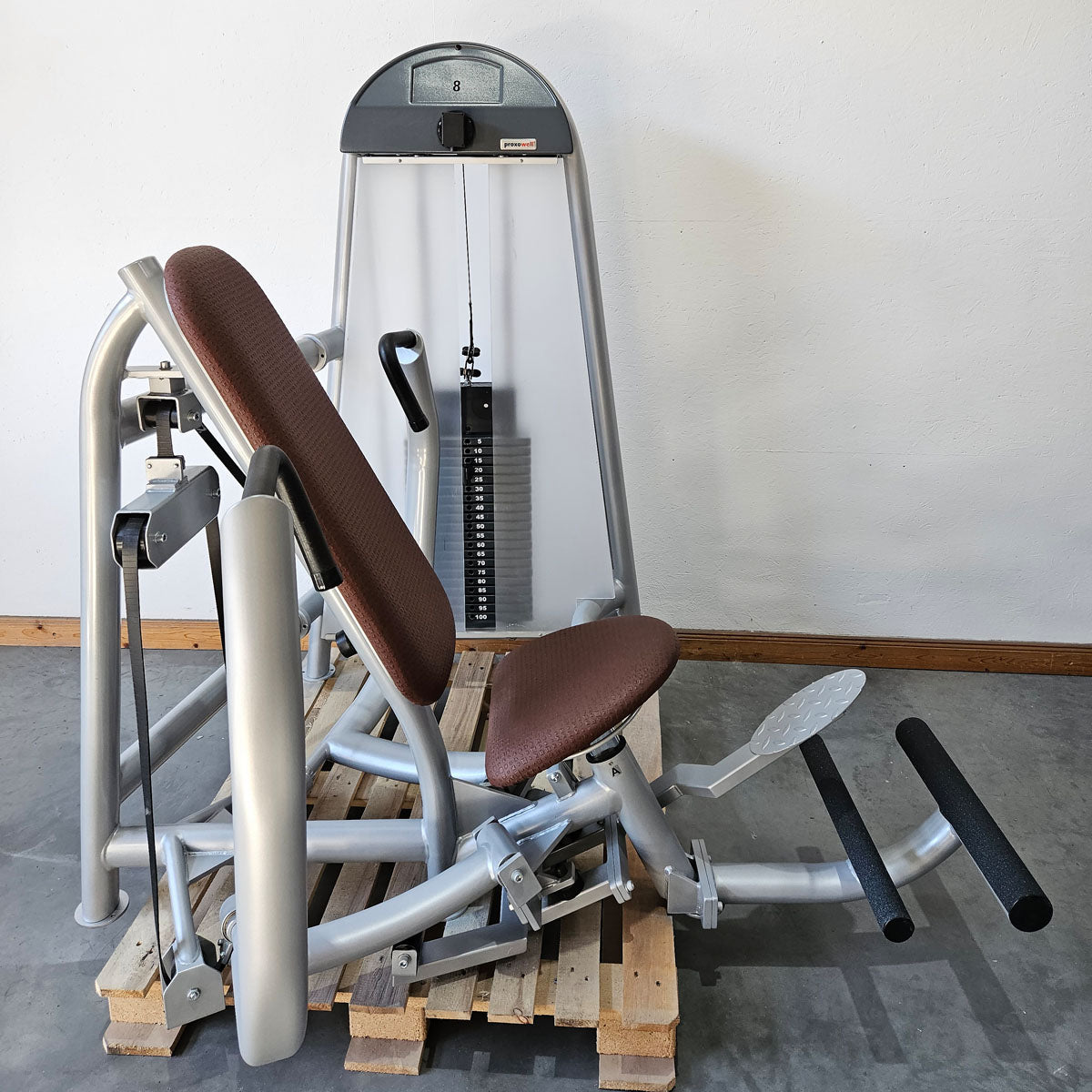 Proxowell bzw Proxomed Bankdrückmaschine, Brustpresse, Chestpress, 100kg Gewichtsblock, Compass bzw C-Well Serie, Rahmenfarbe Silber, gebraucht - überholter Zustand