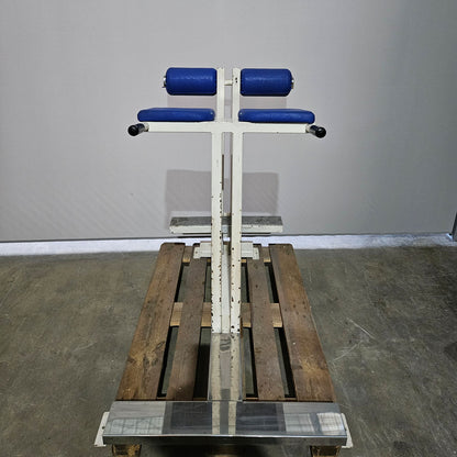 Rückenstreckerbank 90° Hyperextension zum training der unteren Rückenmuskulatur, Oldschool Bodybuilding, Rahmenfarbe Weiß, gebraucht mit Gebrauchsspuren