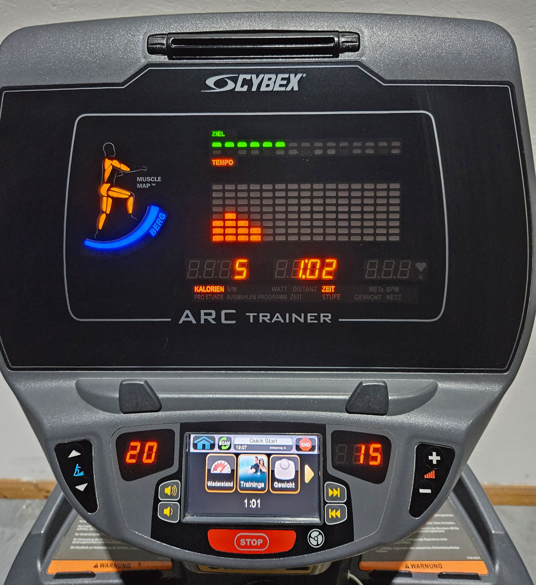 Cybex Arc Trainer 771AT Total Body, cross trainer, elliptical trainer with height-adjustable ramp, stepper, LED and touch display, frame color silver, used - refurbished condition