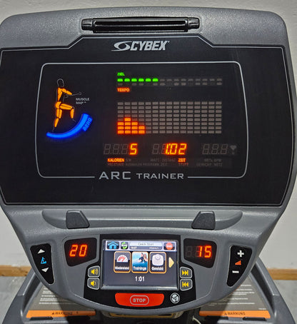 Cybex Arc Trainer 771AT Total Body, cross trainer, elliptical trainer with height-adjustable ramp, stepper, LED and touch display, frame color silver, used - refurbished condition