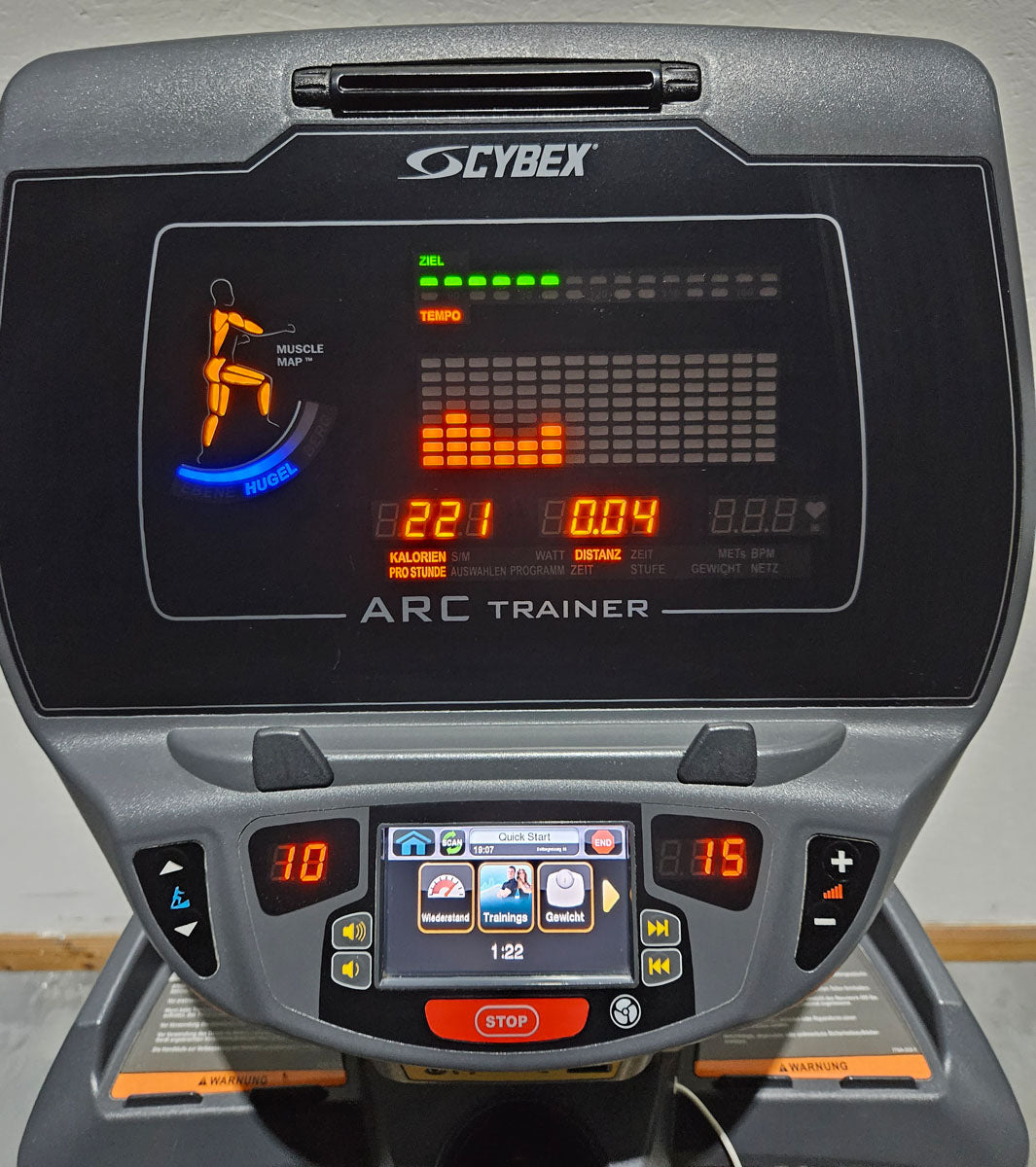 Cybex Arc Trainer 771AT Total Body, cross trainer, elliptical trainer with height-adjustable ramp, stepper, LED and touch display, frame color silver, used - refurbished condition