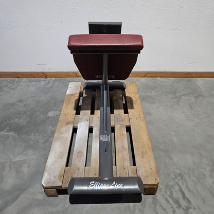 Lumbar trainer similar to Dr. Wolff 307, back extension bench in knee position, hyperextension, T 521, Teuwsen Sportgeräte, frame color anthracite, upholstery color burgundy red, used
