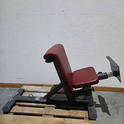 Lumbar trainer similar to Dr. Wolff 307, back extension bench in knee position, hyperextension, T 521, Teuwsen Sportgeräte, frame color anthracite, upholstery color burgundy red, used