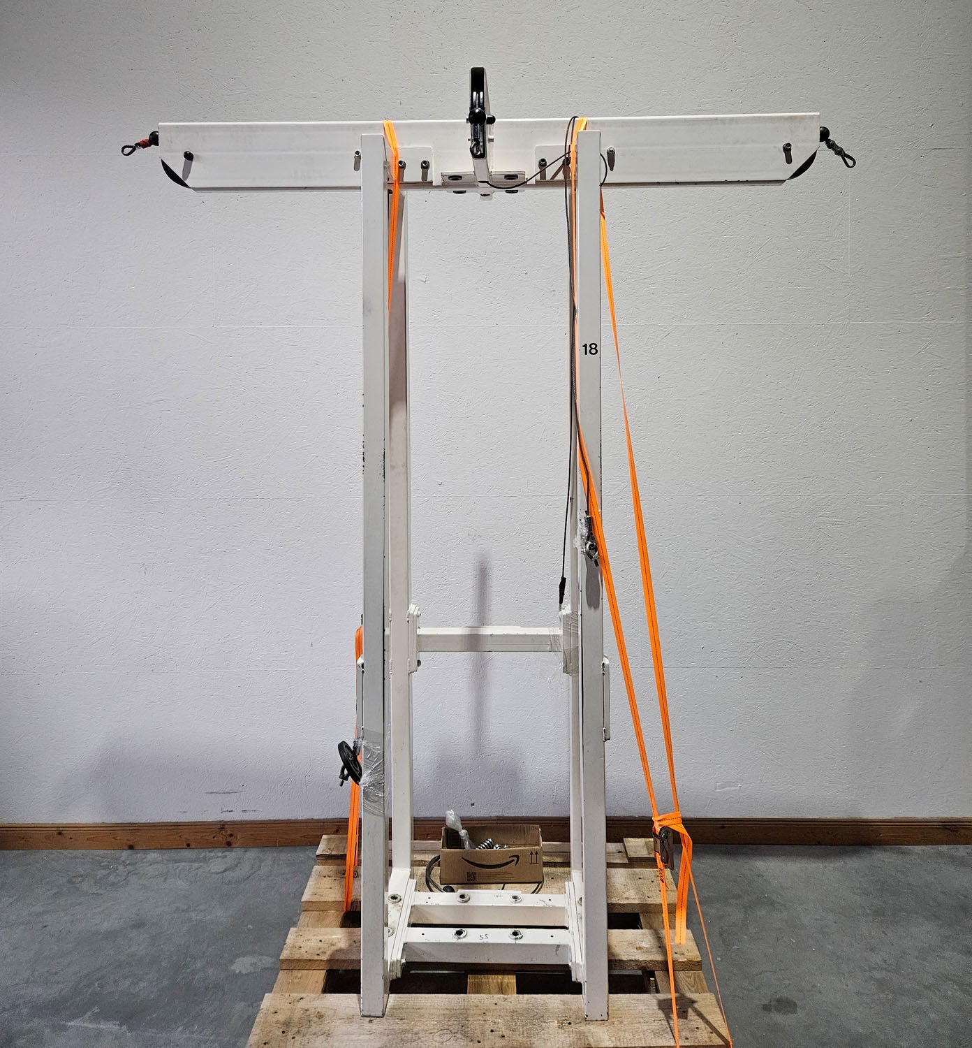 Gym80 - 4 station tower with ropes, 4 stack multi station, large weight blocks, frame color white, used - tested condition with visual signs of wear