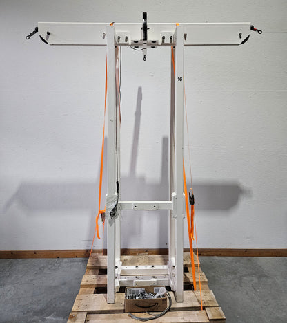 Gym80 - 4 station tower with ropes, 4 stack multi station, large weight blocks, frame color white, used - tested condition with visual signs of wear