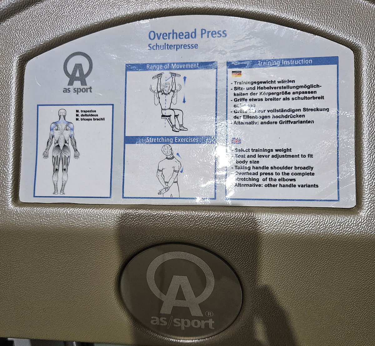 AS Sport bzw Proxowell Schulterpresse, Shoulder Press, Overhead Press, Rahmenfarbe Silber,  gebraucht - überholter Zustand
