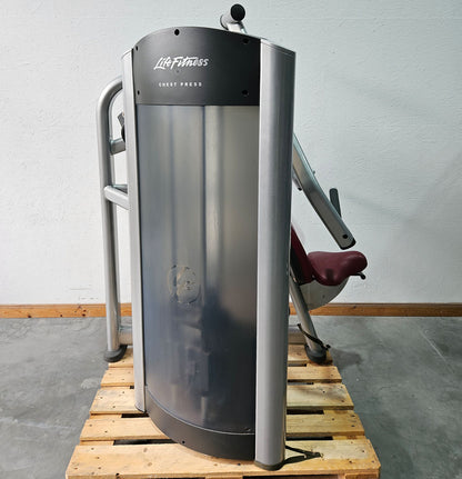 Life Fitness Bankdrücken, ChestPress, Brustpresse, Bankdrückmaschine, 145kg Gewichtsblock, Signature Series, Rahmenfarbe Silber, gebraucht - überholter Zustand