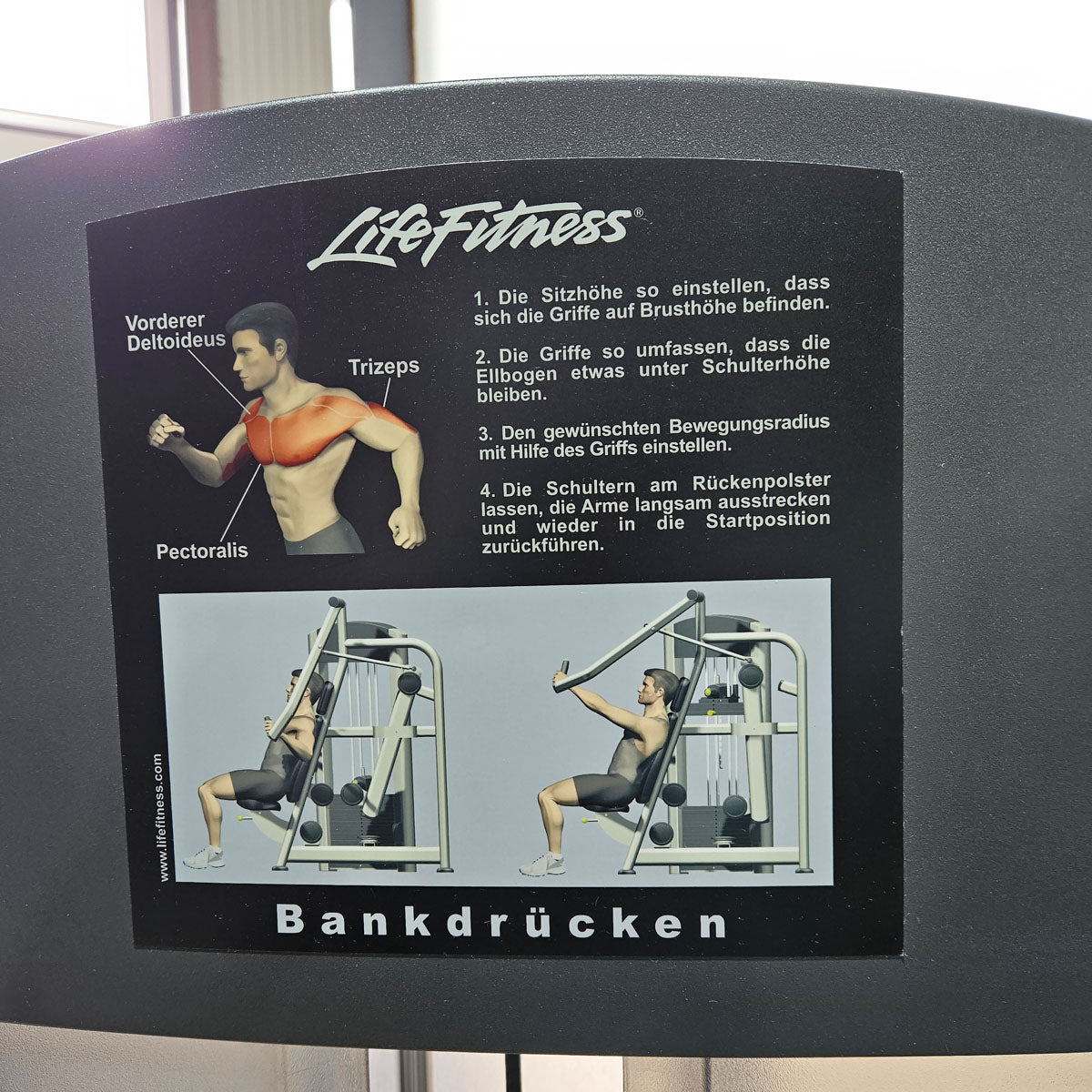 Life Fitness Bankdrücken, ChestPress, Brustpresse, Bankdrückmaschine, 145kg Gewichtsblock, Signature Series, Rahmenfarbe Silber, gebraucht - überholter Zustand