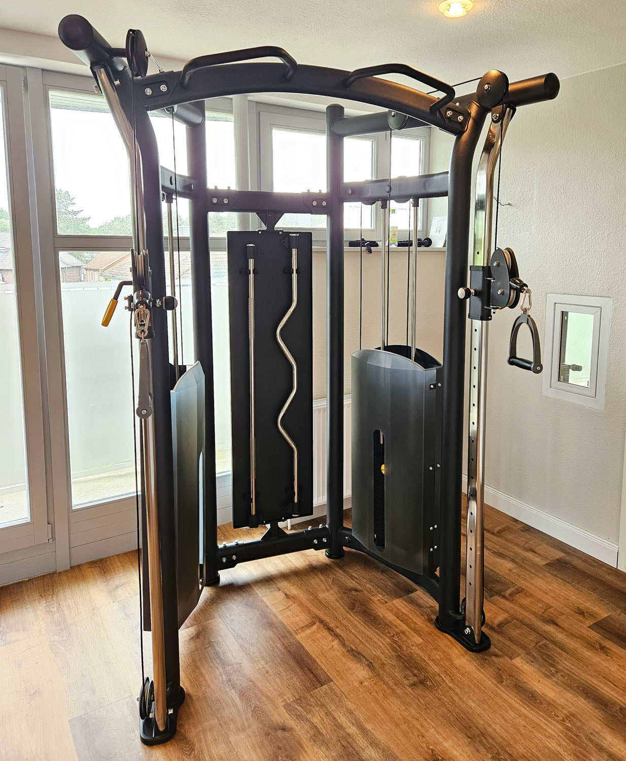 DankSport Enger Doppel Kabelzug höhenverstellbar - Dual adjustable Cable Pulley - 2x 100kg Gewichtsblöcke - Silber und Schwarz - NEU