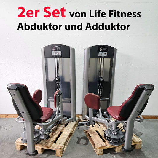 Life Fitness 2-piece set = abductor and adductor machine, hip abduction and hip adduction set, Signature Series, frame color silver, used - refurbished condition
