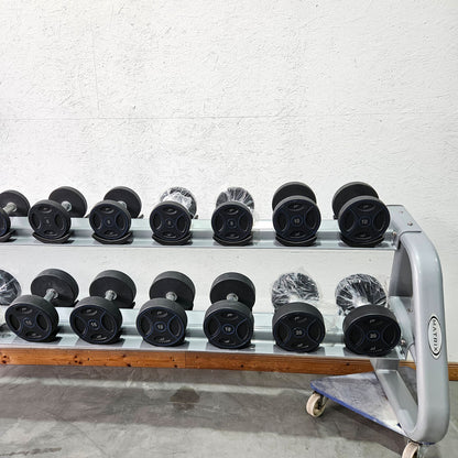 Matrix bzw Franziski Sport PU Polyurethan Kurzhantelsatz von 2 bis 20kg in 2kg Stufen ( 10 Paare ) Farbe Schwarz-Blau, inkl. Matrix Kurzhantelablage (sehr stabil), gebraucht - sehr guter Zustand