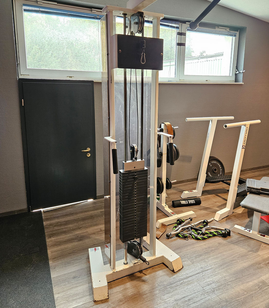 Gym80 - 2x Kabelzug, Cable Crossover, Seilzug von oben und unten, Oldschool Bodybuilding, Rahmenfarbe Weiß, gebraucht - geprüfter Zustand mit Gebrauchsspuren